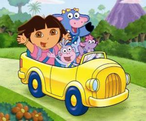 пазл Дора и ее друзьям в маленький автомобиль